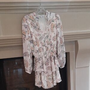 Yumi Kim White and Pink Ruffled Peplum Blouse